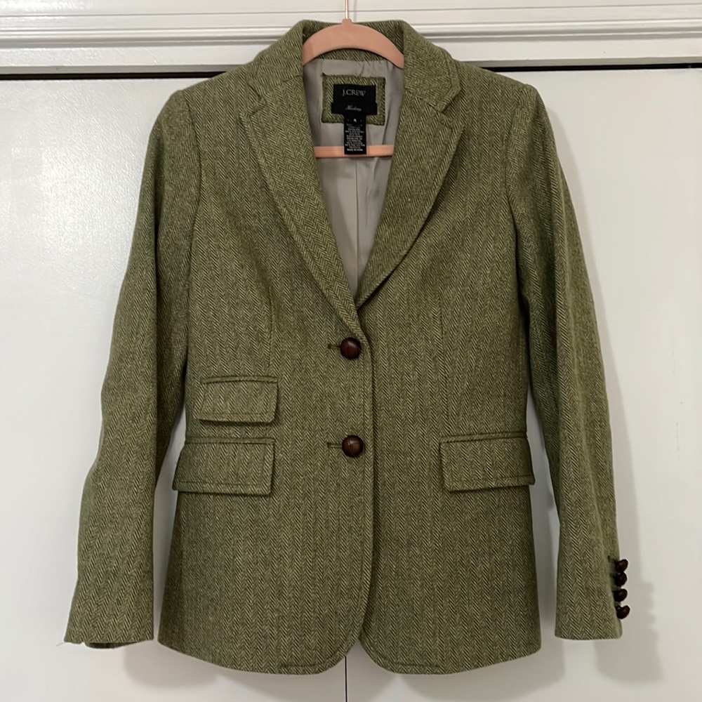 J. Crew green herringbone blazer